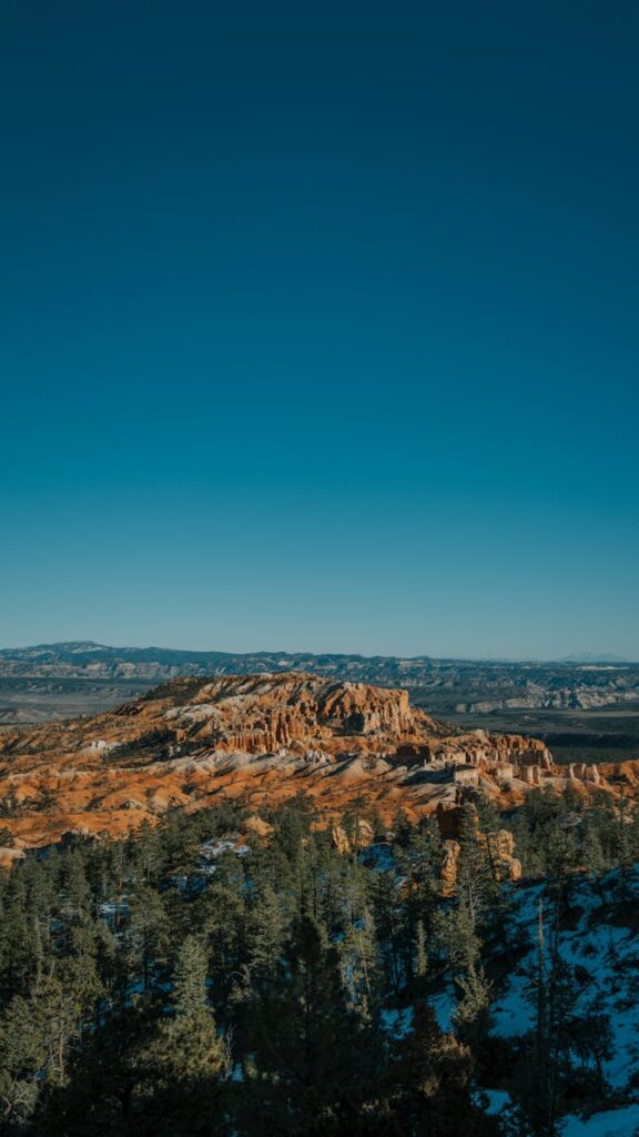 Breathtaking view of Bryce Canyon's red rock formations in Utah under a clear blue sky.